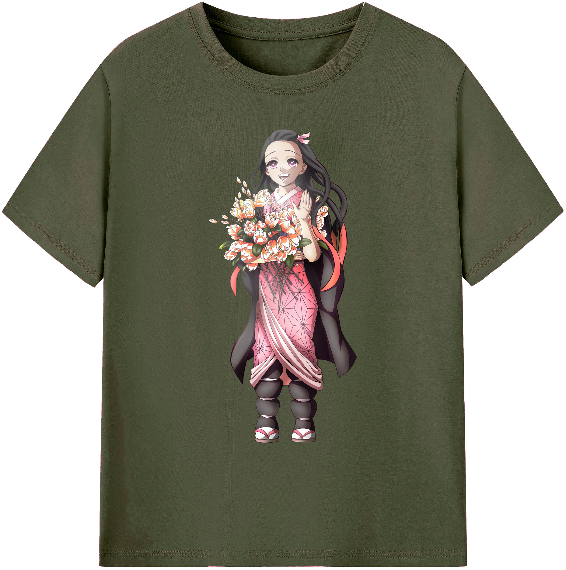 （画像用） 鬼滅の刃（きめつのやいば）竈門 禰󠄀豆子／かまど ねずこ Kamado Nezuko 綿100％ メンズ半袖Tシャツ｜肌触りやわらか＆通気性